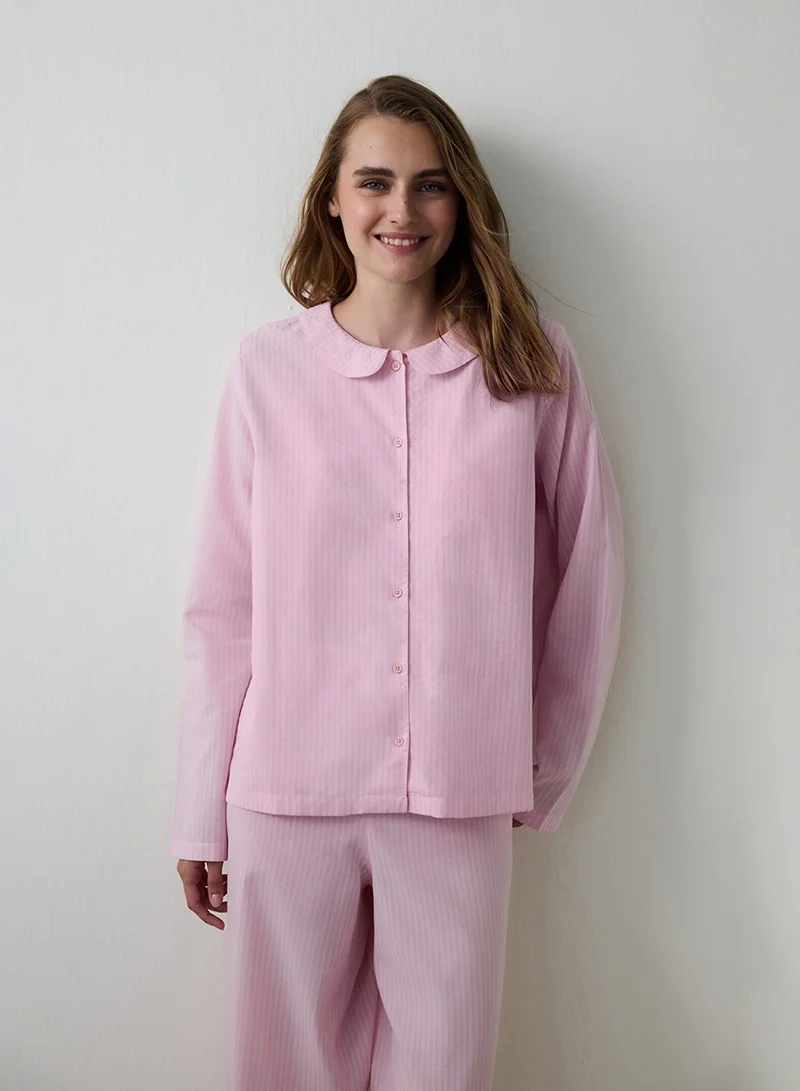 Penti Striped Tie Detail Shirt Collar Pajama Set